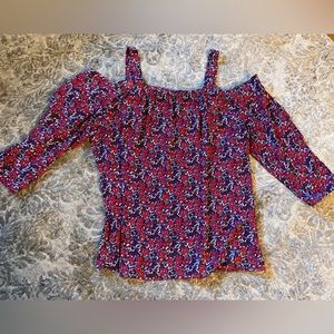 NYDJ off shoulder blouse with shoulder straps size M red white blue floral